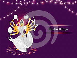 Subho Bijoya Celebration Concept With Statue Of Goddess Durga Maa And Lighting Garland On Purple