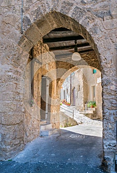 Subiaco old town in a summer morning, province of Rome, Latium, central Italy.