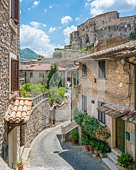 Subiaco old town in a summer morning, province of Rome, Latium, central Italy.