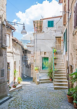 Subiaco old town in a summer morning, province of Rome, Latium, central Italy.