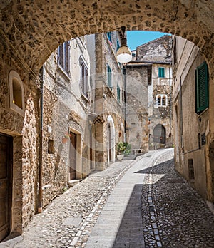 Subiaco old town in a summer morning, province of Rome, Latium, central Italy.