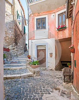 Subiaco old town in a summer morning, province of Rome, Latium, central Italy.