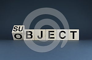 Subject or Object. Cubes form words Subject or Object