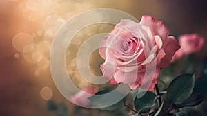 Subject Vintage background with soft bokeh, pink rose flower frame