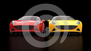 Sublime red and yellow super sports cars side by side photo