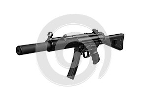 Submachine gun mp5. Small rifled automatic weapon caliber 9mm. Armament of the police and special forces. Isolate on a white back