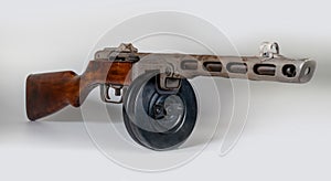 Submachine gun ppsh-41 on a light background.