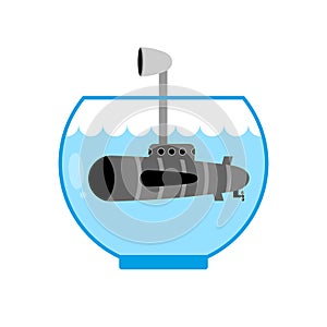 Submarine in Aquarium. Periscope above water. Monitoring space.