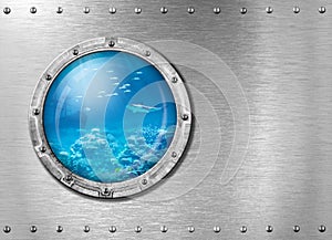 Submarine or bathyscaph porthole underwater