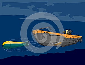 Submarine firing a torpedo photo