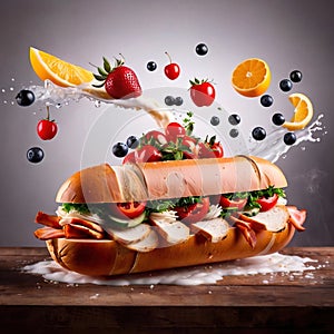 Submarine giro sub sandwich, dynamic food photo photo