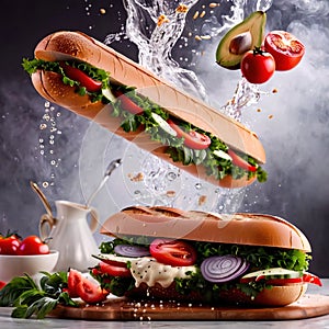 Submarine giro sub sandwich, dynamic food photo photo