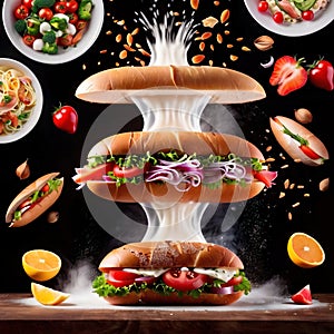 Submarine giro sub sandwich, dynamic food photo photo