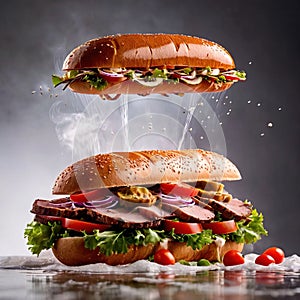 Submarine giro sub sandwich, dynamic food photo photo