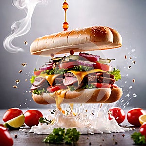 Submarine giro sub sandwich, dynamic food photo photo