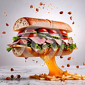 Submarine giro sub sandwich, dynamic food photo photo