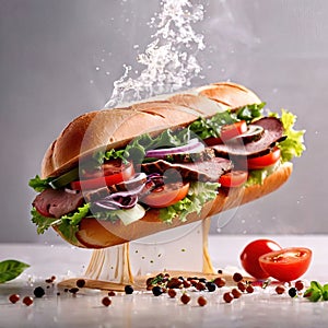 Submarine giro sub sandwich, dynamic food photo photo