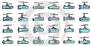 Submarine icons set vector flat
