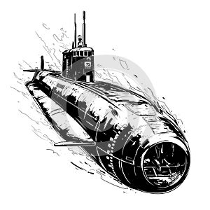 Submarine illustration in motion with streamlined design and detailed structure