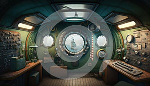 Submarine Interior with View. created by generative artificial intelligence