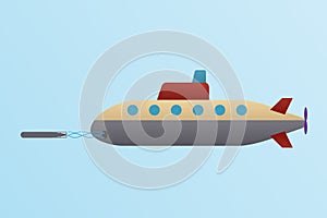 Submarine launched torpedo on blue background vector illustration