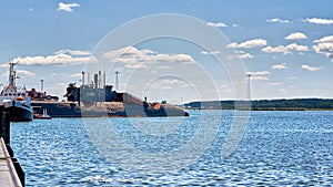 Submarine in PeenemÃ¼nde harbor on the Baltic Sea island of Usedom