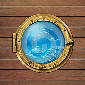 Submarine porthole underwater