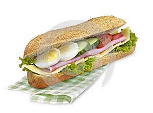 Submarine sandwich ham cheese with clipping path