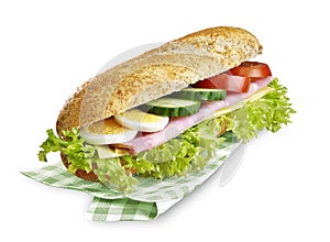 Submarine sandwich ham cheese with clipping path