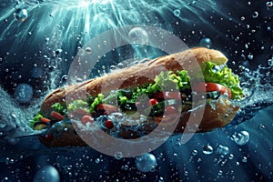 Submarine Sandwich Splashing into Water