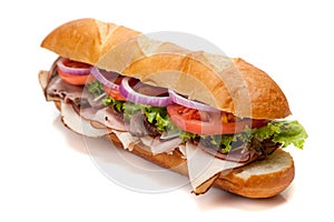 Submarine sandwich on a white background