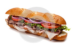 Submarine sandwich on a white background