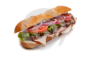 Submarine sandwich on a white background