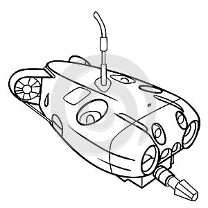 Submarine sketch, coloring book, isolated object on white background, vector illustration