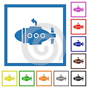 Submarine solid flat framed icons