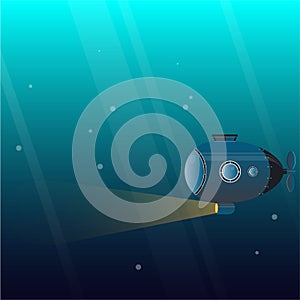 Submarine. The submarine explores the ocean. Vector illustration