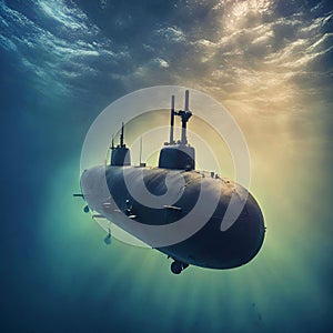 Submarine submerged underwater.