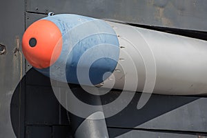 Submarine torpedo detail ready for launch