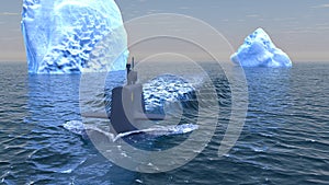 Submarine travelling on the surface of the Arctic ocean