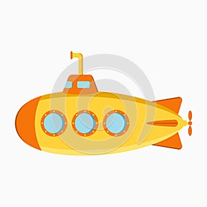 Submarine. Underwater boat with periscope. Vector.