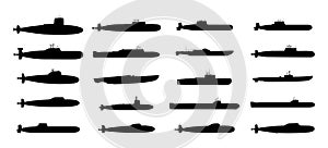 Submarines black silhouettes set.
