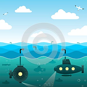 Submarines in the open sea.