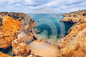 Submarino Beach (Praia do submarino  in portuguese), located in Alvor, region of Algarve, Portugal. Praia do Submarino,