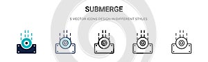 Submerge icon in filled, thin line, outline and stroke style. Vector illustration of two colored and black submerge vector icons