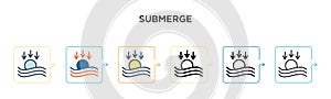 Submerge vector icon in 6 different modern styles. Black, two colored submerge icons designed in filled, outline, line and stroke