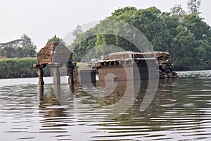 Submerged ancient ruined temple in panchganga river kolhapur. Constructed during mid of 17th century , during king Chatrapati