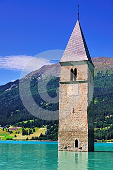 Submerged Church Tower,Reschensee, Italy photo
