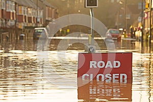 Submerged Road Closed sign