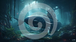Submerged Wonders: A Photorealistic 8K Concept Art of Underwater Mysteries with Whales and Submarine
