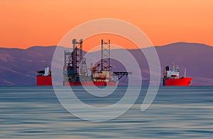 Submerging cargo ship